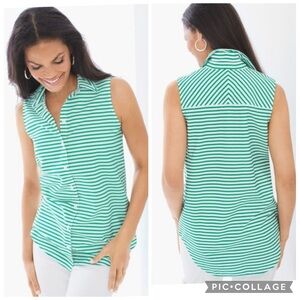 Chico's Effortless Sleek Stripe Sina Il Shirt Congo Green Size Small/4